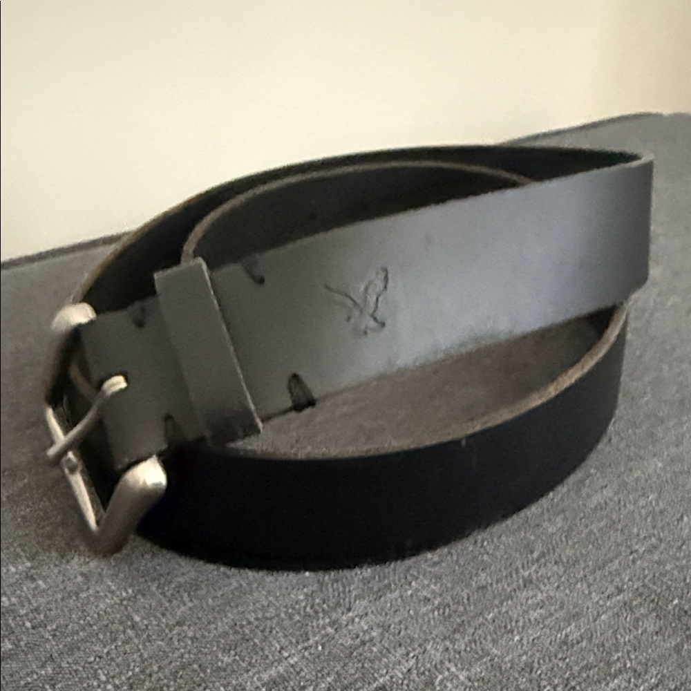 American Eagle Outfitters Black Leather Belt with Embossed Eagle